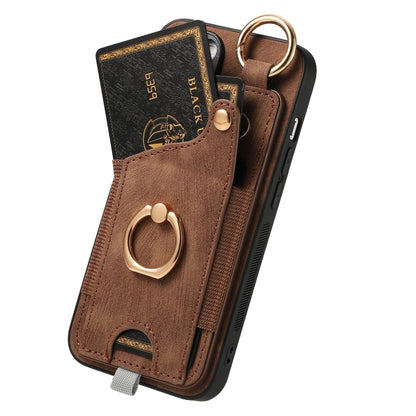 Retro Skin-feel Ring Card Bag Phone Case with Hang Loop, For iPhone 15, For iPhone 14 Plus, For iPhone 14, For iPhone 14 Pro, For iPhone 14 Pro Max, For iPhone 7 / 8 / SE 2022, For iPhone 13 Pro Max, For iPhone 13 Pro