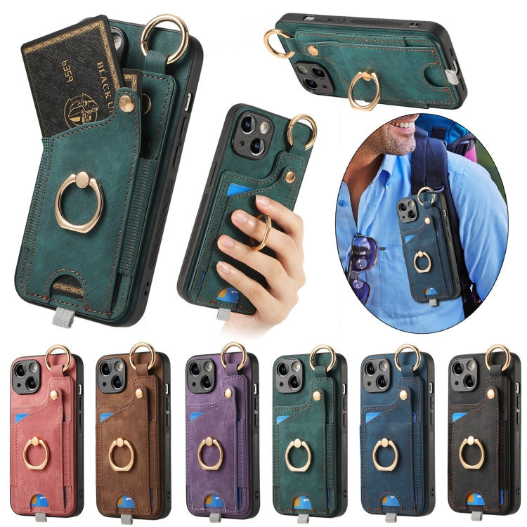 Retro Skin-feel Ring Card Bag Phone Case with Hang Loop, For iPhone 15, For iPhone 14 Plus, For iPhone 14, For iPhone 14 Pro, For iPhone 14 Pro Max, For iPhone 7 / 8 / SE 2022, For iPhone 13 Pro Max, For iPhone 13 Pro