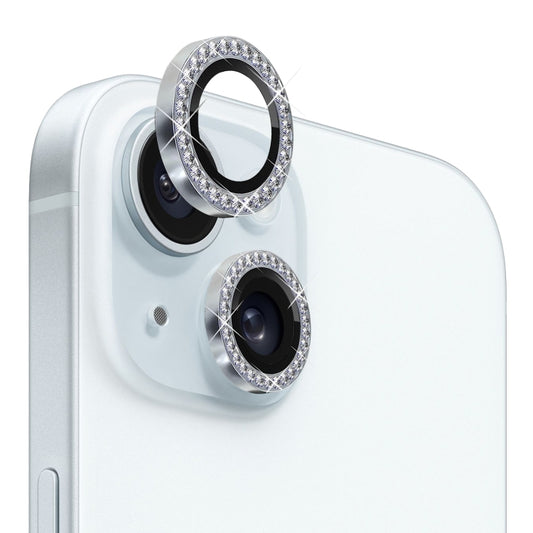 NORTHJO Camera Lens Protector Tempered Glass Metal Rhinestone Ring Film, For iPhone 15 / 15 Plus