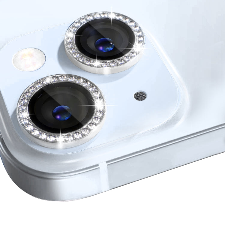 NORTHJO Camera Lens Protector Tempered Glass Metal Rhinestone Ring Film, For iPhone 15 / 15 Plus