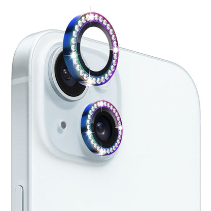 NORTHJO Camera Lens Protector Tempered Glass Metal Rhinestone Ring Film, For iPhone 15 / 15 Plus