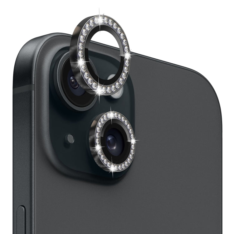 NORTHJO Camera Lens Protector Tempered Glass Metal Rhinestone Ring Film, For iPhone 15 / 15 Plus