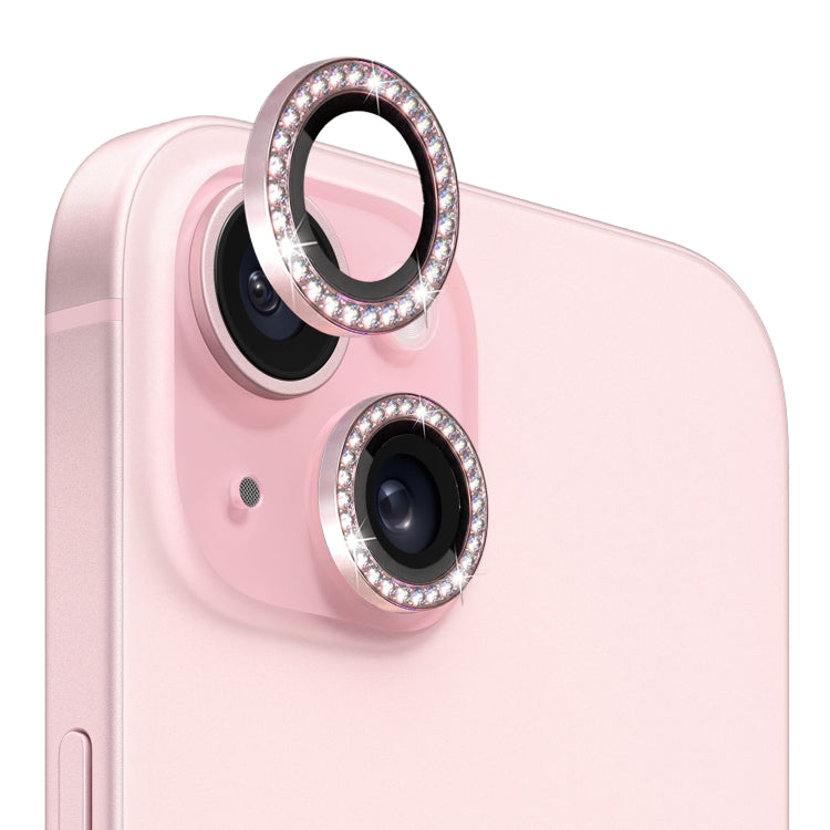 NORTHJO Camera Lens Protector Tempered Glass Metal Rhinestone Ring Film, For iPhone 15 / 15 Plus