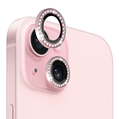 NORTHJO Camera Lens Protector Tempered Glass Metal Rhinestone Ring Film, For iPhone 15 / 15 Plus