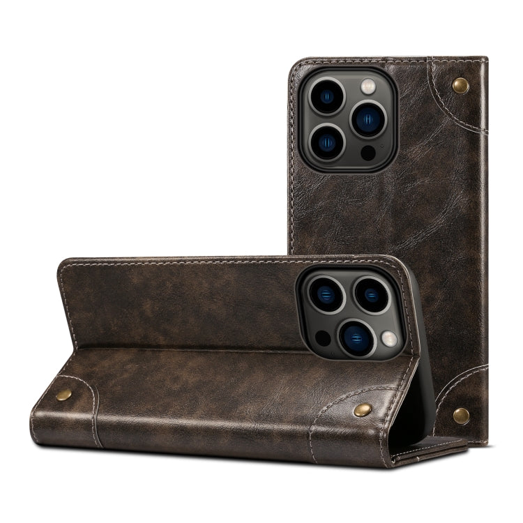 Suteni Baroque Calf Texture Buckle Wallet Leather Phone Case