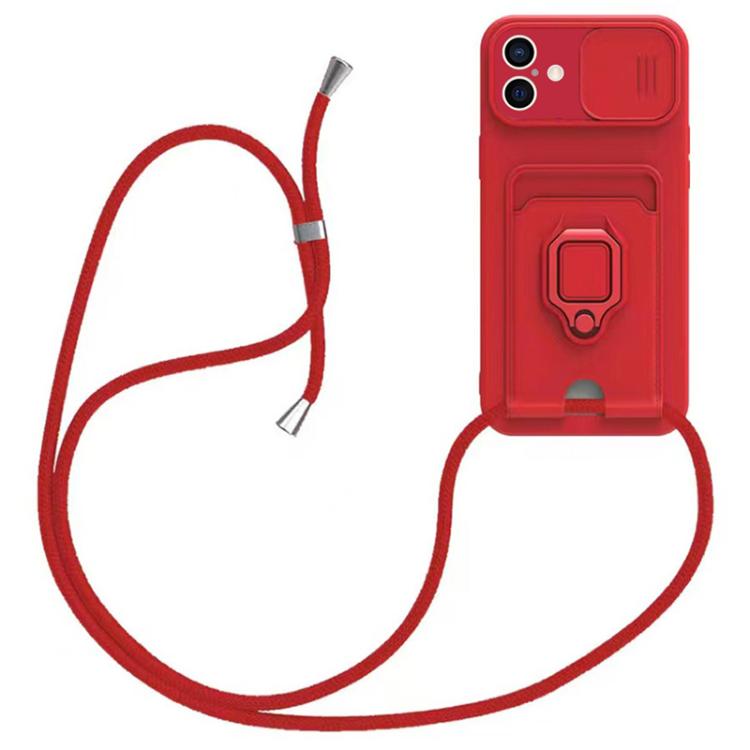 Sliding Camshield Magnetic Card Holder Silicone Phone Case with Lanyard, For iPhone 16e, For iPhone 16 Pro Max, For iPhone 16 Pro, For iPhone 16 Plus, For iPhone 16, For iPhone 15 Pro Max, For iPhone 15 Pro, For iPhone 15 Plus
