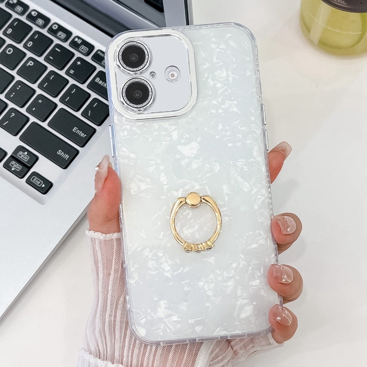 Plating Glitter Texture Ring Holder TPU Phone Case with Lens Film, For iPhone 16 Plus, For iPhone 16