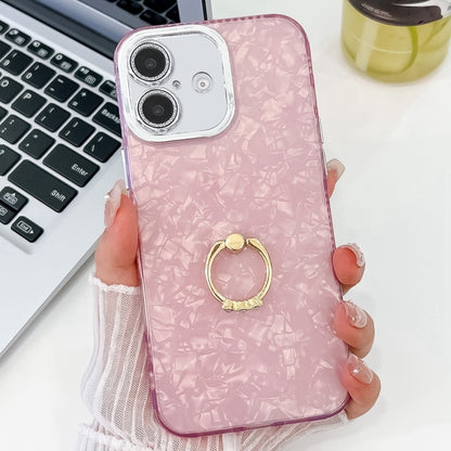 Plating Glitter Texture Ring Holder TPU Phone Case with Lens Film, For iPhone 16 Plus, For iPhone 16
