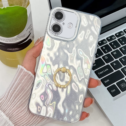 Plating Glitter Texture Ring Holder TPU Phone Case with Lens Film, For iPhone 16 Plus, For iPhone 16