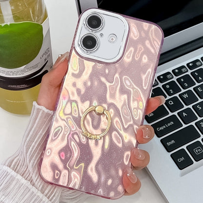 Plating Glitter Texture Ring Holder TPU Phone Case with Lens Film, For iPhone 16 Plus, For iPhone 16