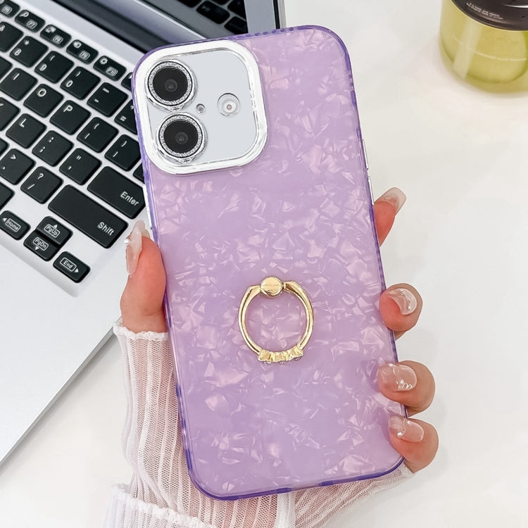 Plating Glitter Texture Ring Holder TPU Phone Case with Lens Film, For iPhone 16 Plus, For iPhone 16
