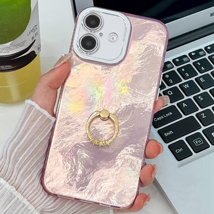 Plating Glitter Texture Ring Holder TPU Phone Case with Lens Film, For iPhone 16 Plus, For iPhone 16