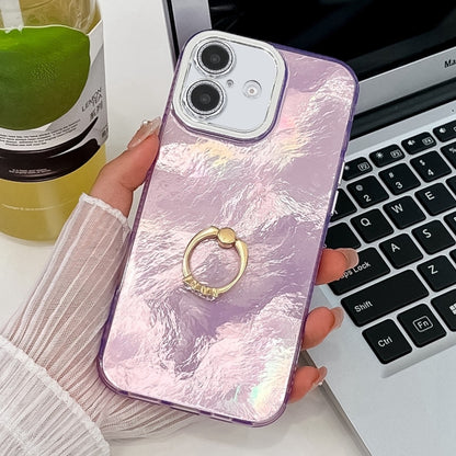 Plating Glitter Texture Ring Holder TPU Phone Case with Lens Film, For iPhone 16 Plus, For iPhone 16