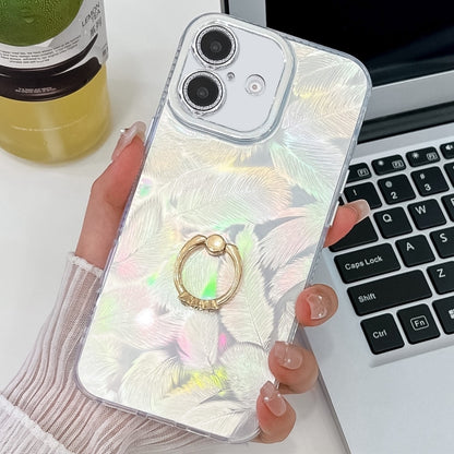 Plating Glitter Texture Ring Holder TPU Phone Case with Lens Film, For iPhone 16 Plus, For iPhone 16