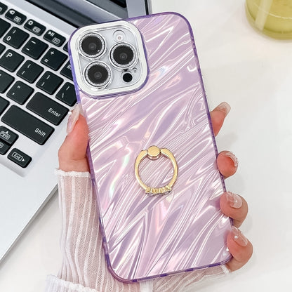Plating Glitter Texture Ring Holder TPU Phone Case with Lens Film, For iPhone 15 Pro Max, For iPhone 15 Pro