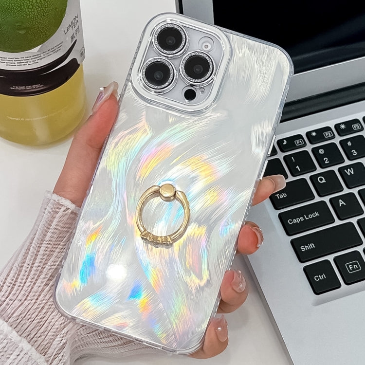 Plating Glitter Texture Ring Holder TPU Phone Case with Lens Film, For iPhone 15 Pro Max, For iPhone 15 Pro