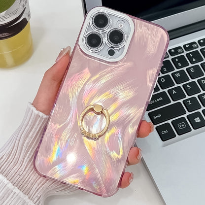Plating Glitter Texture Ring Holder TPU Phone Case with Lens Film, For iPhone 15 Pro Max, For iPhone 15 Pro