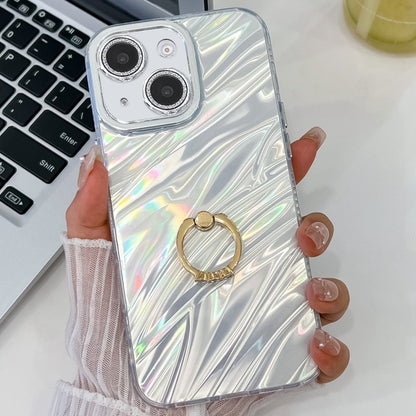 Plating Glitter Texture Ring Holder TPU Phone Case with Lens Film, For iPhone 15, For iPhone 14