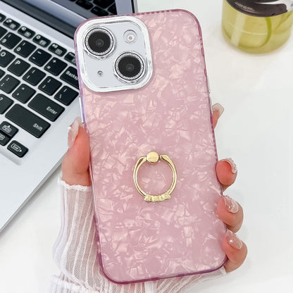 Plating Glitter Texture Ring Holder TPU Phone Case with Lens Film, For iPhone 15, For iPhone 14