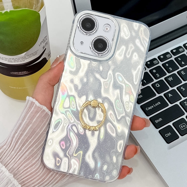 Plating Glitter Texture Ring Holder TPU Phone Case with Lens Film, For iPhone 15, For iPhone 14