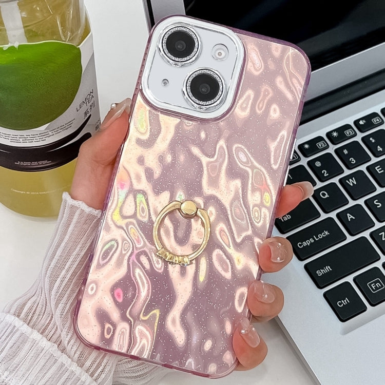 Plating Glitter Texture Ring Holder TPU Phone Case with Lens Film, For iPhone 15, For iPhone 14