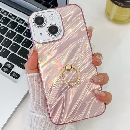 Plating Glitter Texture Ring Holder TPU Phone Case with Lens Film, For iPhone 15, For iPhone 14
