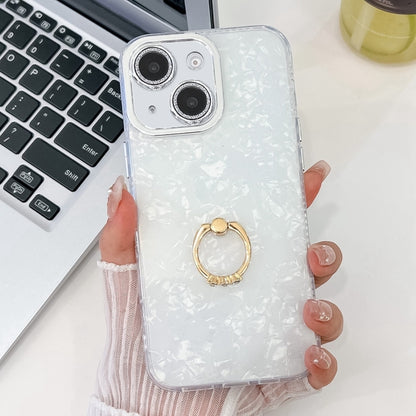 Plating Glitter Texture Ring Holder TPU Phone Case with Lens Film, For iPhone 15, For iPhone 14