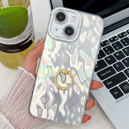 Plating Glitter Texture Ring Holder TPU Phone Case with Lens Film, For iPhone 15, For iPhone 14
