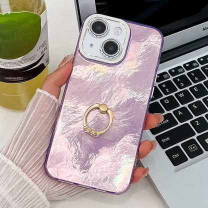 Plating Glitter Texture Ring Holder TPU Phone Case with Lens Film, For iPhone 15, For iPhone 14