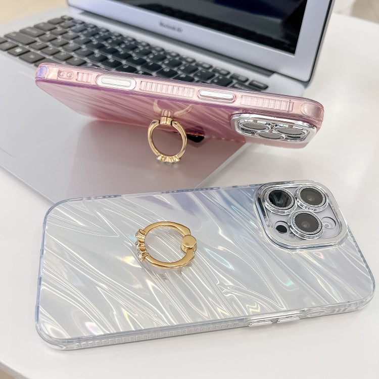 Plating Glitter Texture Ring Holder TPU Phone Case with Lens Film, For iPhone 15, For iPhone 14