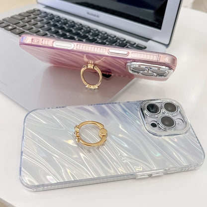 Plating Glitter Texture Ring Holder TPU Phone Case with Lens Film, For iPhone 16 Plus, For iPhone 16