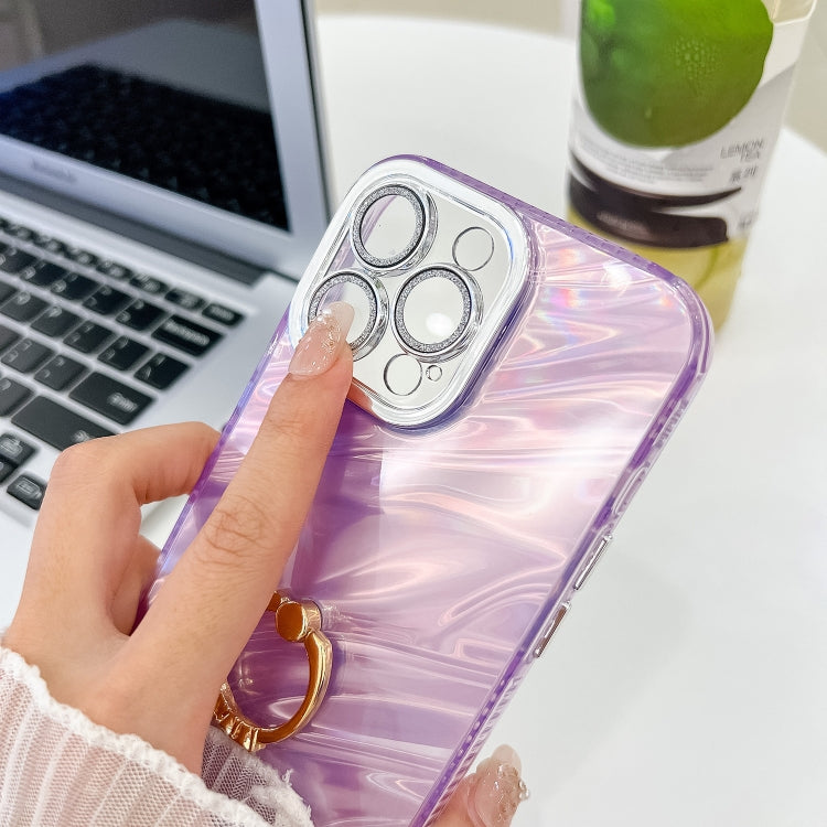Plating Glitter Texture Ring Holder TPU Phone Case with Lens Film, For iPhone 15, For iPhone 14