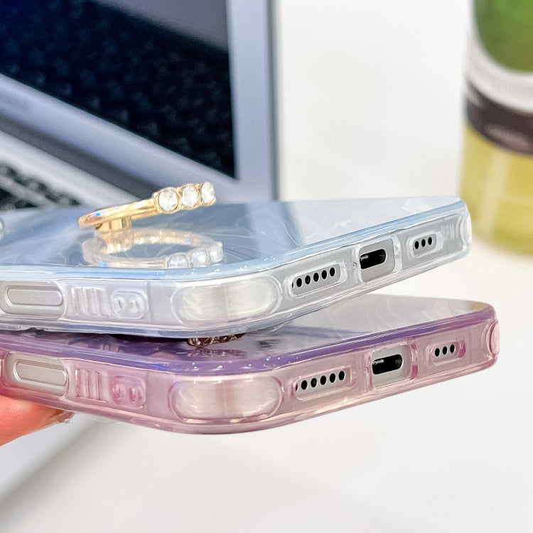 Plating Glitter Texture Ring Holder TPU Phone Case with Lens Film, For iPhone 16 Plus, For iPhone 16