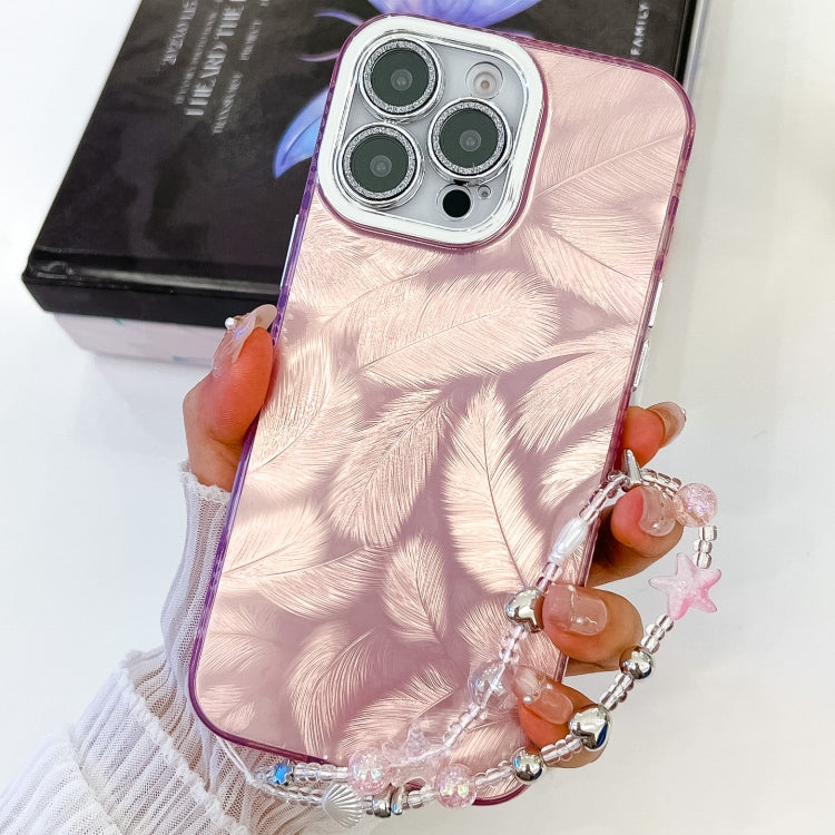 Plating Glitter Texture Chain Wristband TPU Phone Case with Lens Film, For iPhone 16 Pro, For iPhone 16 Plus