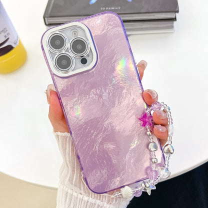 Plating Glitter Texture Chain Wristband TPU Phone Case with Lens Film, For iPhone 16 Pro, For iPhone 16 Plus