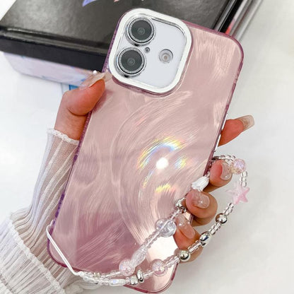 Plating Glitter Texture Chain Wristband TPU Phone Case with Lens Film, For iPhone 16 Pro, For iPhone 16 Plus