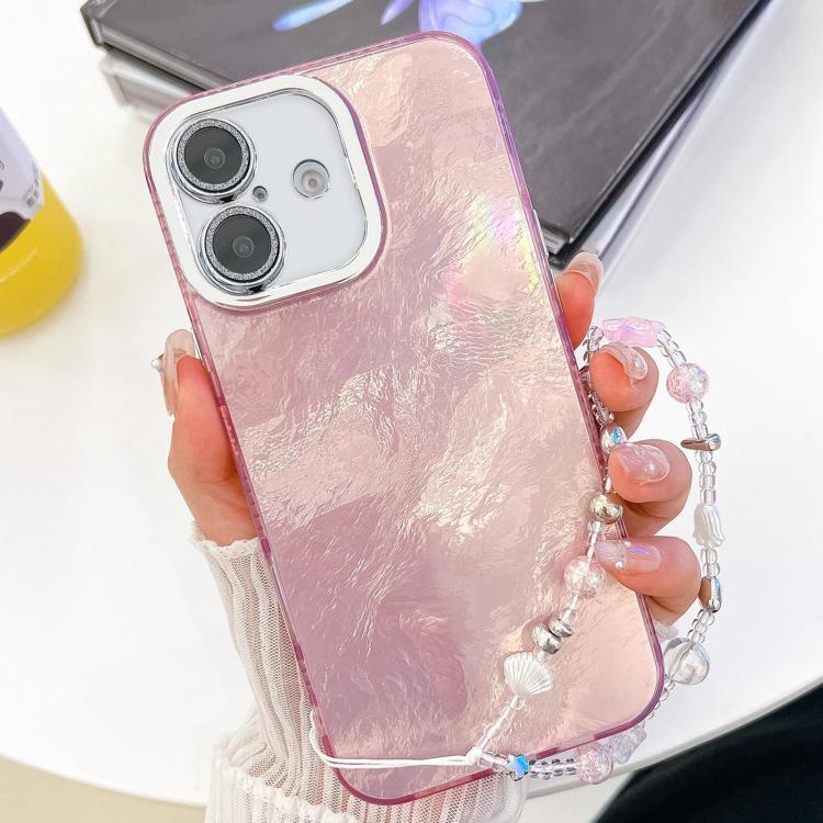 Plating Glitter Texture Chain Wristband TPU Phone Case with Lens Film, For iPhone 16 Pro, For iPhone 16 Plus