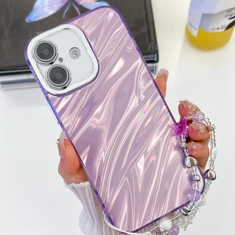 Plating Glitter Texture Chain Wristband TPU Phone Case with Lens Film, For iPhone 16, For iPhone 15 Pro Max