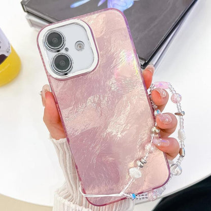 Plating Glitter Texture Chain Wristband TPU Phone Case with Lens Film, For iPhone 16, For iPhone 15 Pro Max
