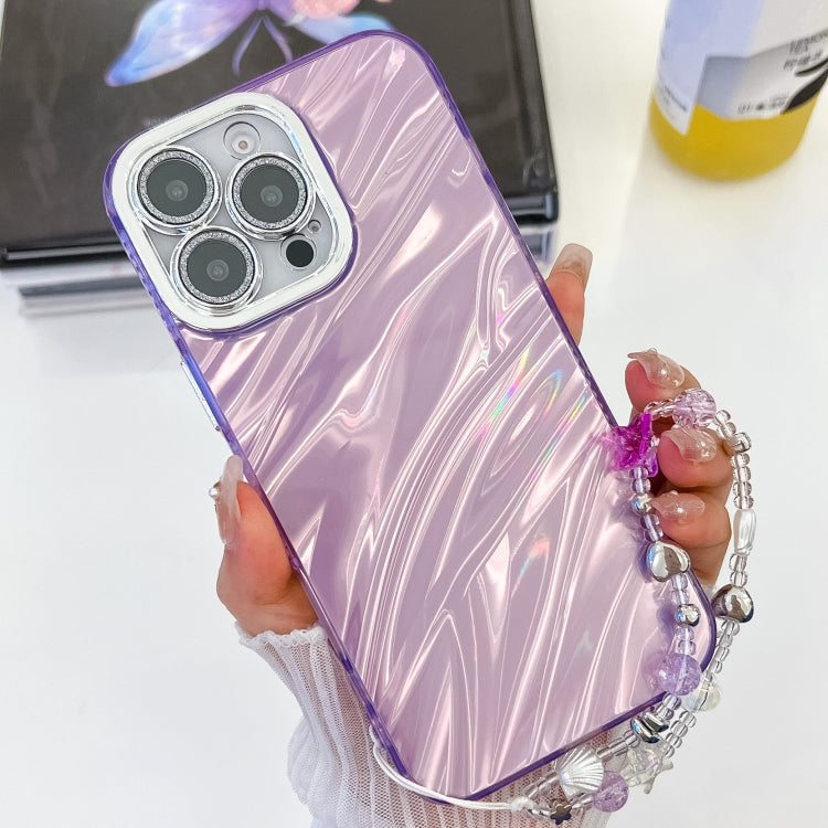 Plating Glitter Texture Chain Wristband TPU Phone Case with Lens Film, For iPhone 15 Pro, For iPhone 15
