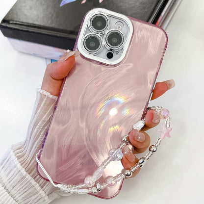 Plating Glitter Texture Chain Wristband TPU Phone Case with Lens Film, For iPhone 15 Pro, For iPhone 15