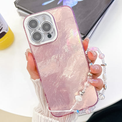 Plating Glitter Texture Chain Wristband TPU Phone Case with Lens Film, For iPhone 15 Pro, For iPhone 15