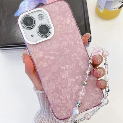 Plating Glitter Texture Chain Wristband TPU Phone Case with Lens Film, For iPhone 15 Pro, For iPhone 15