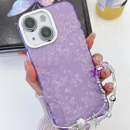 Plating Glitter Texture Chain Wristband TPU Phone Case with Lens Film, For iPhone 15 Pro, For iPhone 15