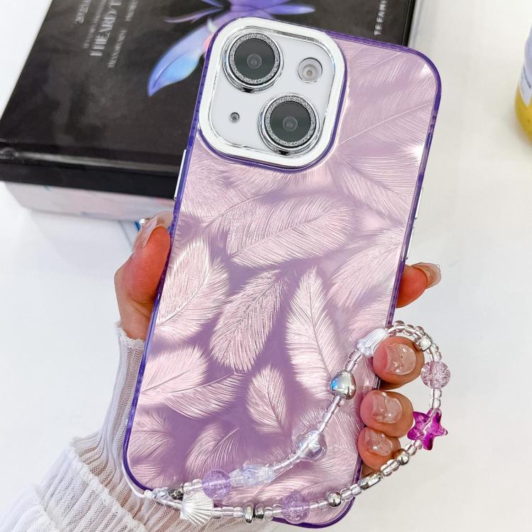 Plating Glitter Texture Chain Wristband TPU Phone Case with Lens Film, For iPhone 15 Pro, For iPhone 15