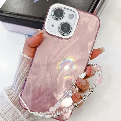 Plating Glitter Texture Chain Wristband TPU Phone Case with Lens Film, For iPhone 15 Pro, For iPhone 15