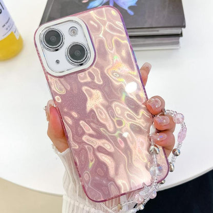 Plating Glitter Texture Chain Wristband TPU Phone Case with Lens Film, For iPhone 15 Pro, For iPhone 15