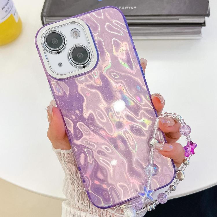 Plating Glitter Texture Chain Wristband TPU Phone Case with Lens Film, For iPhone 15 Pro, For iPhone 15