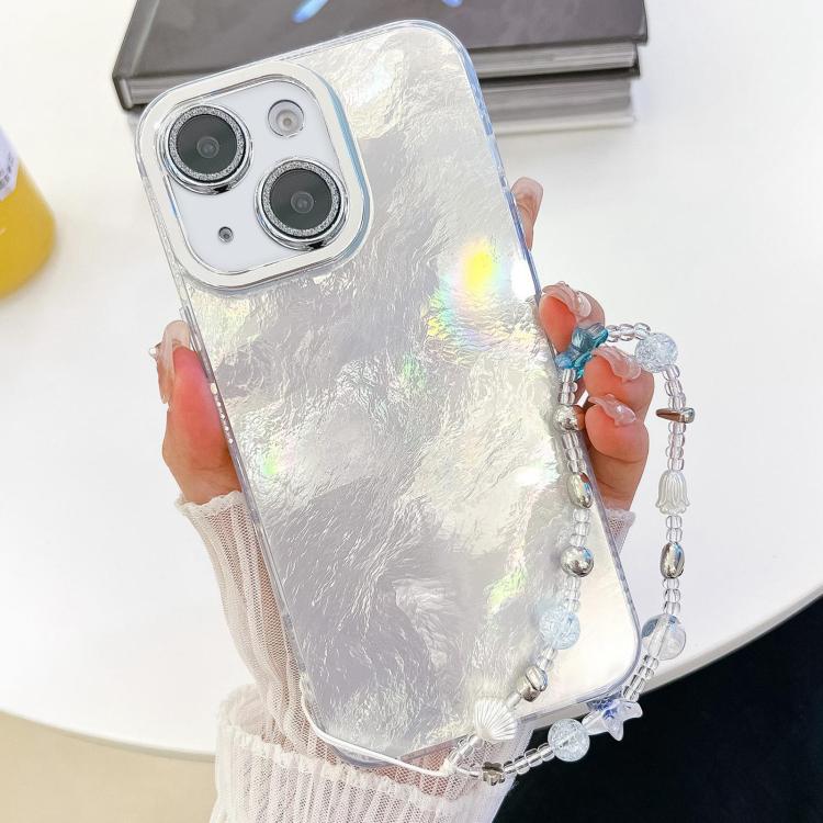 Plating Glitter Texture Chain Wristband TPU Phone Case with Lens Film, For iPhone 15 Pro, For iPhone 15