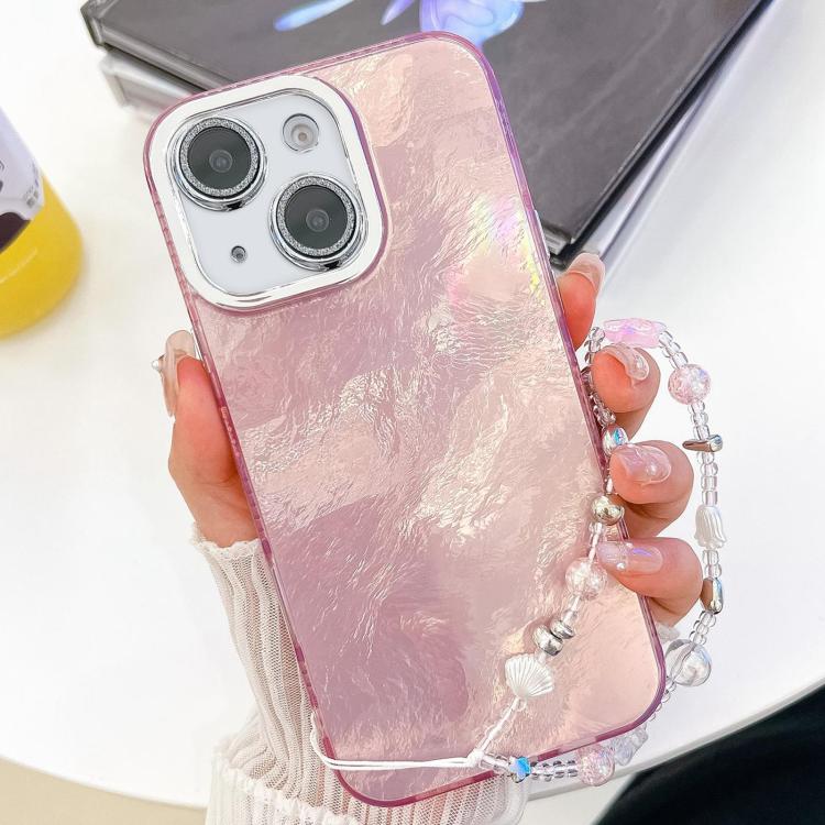 Plating Glitter Texture Chain Wristband TPU Phone Case with Lens Film, For iPhone 15 Pro, For iPhone 15